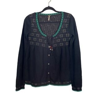 Free People Long Sleeve Cardigan with Crochet Details